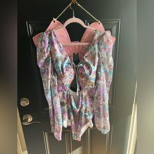 Swimsuits For All Floral Swim Blouse - Purple and Blue